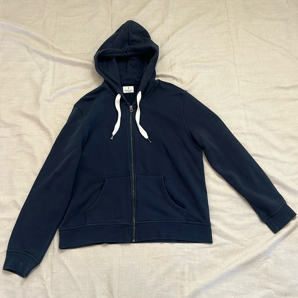 Blue and White Mutual Weave Zip Up Hoodie